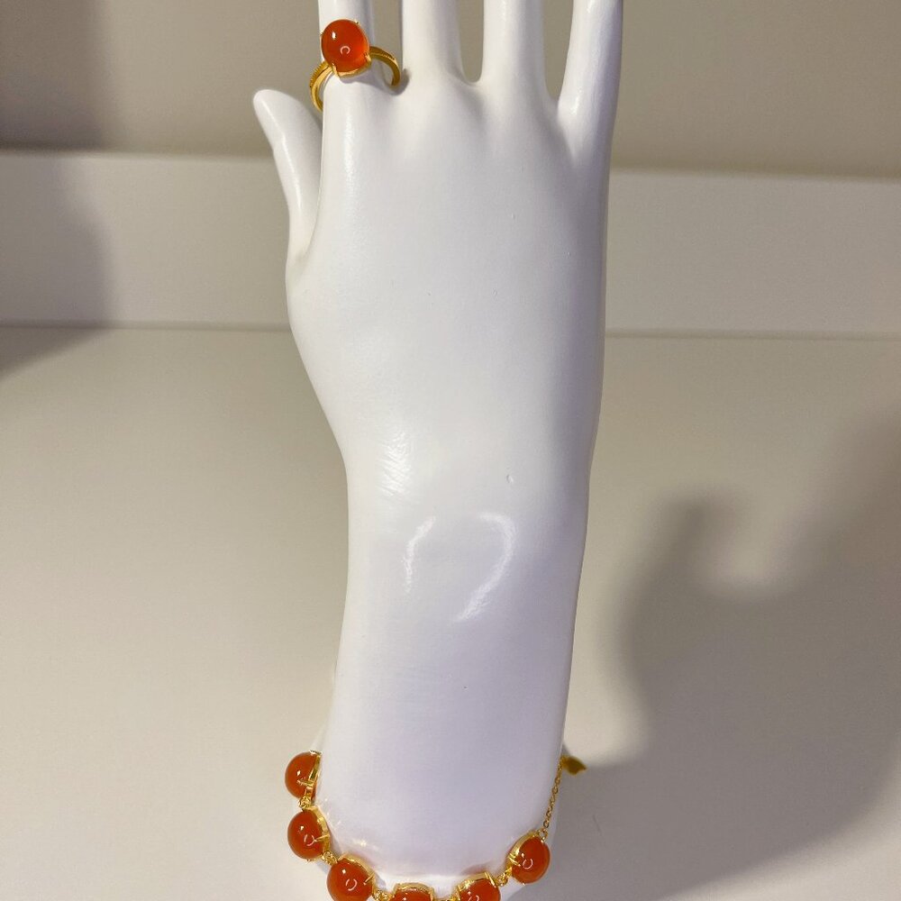 High-quality icy translucent agate Ring & Bracelet 925 Silver 18K Gold Plated